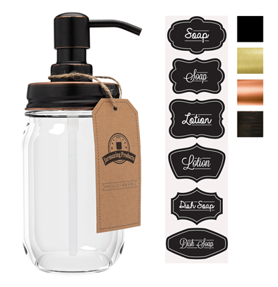 Jarmazing Products Mason Jar Soap Dispenser - With 16 Ounce Clear Mason Jar 